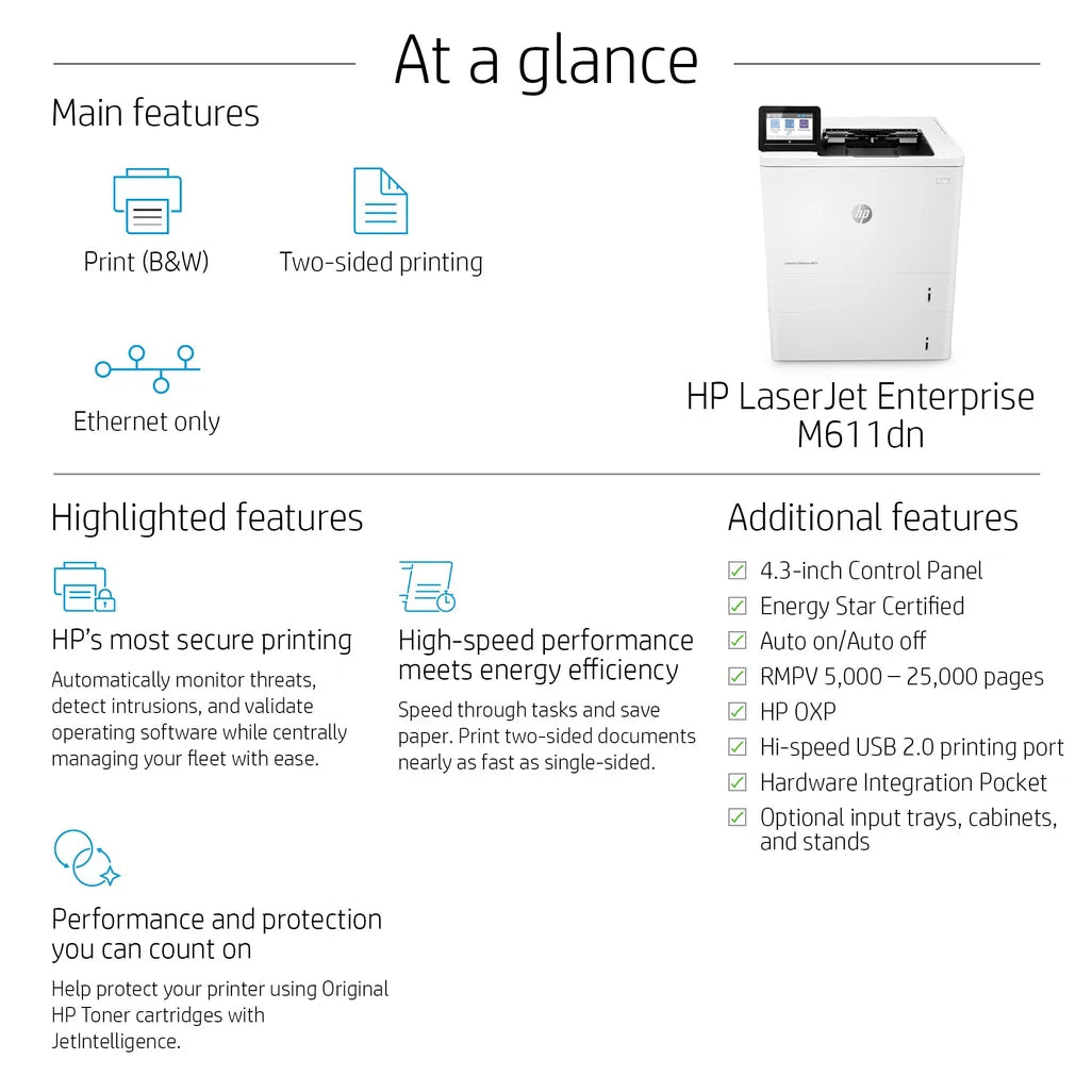 HP LaserJet Enterprise M611dn Mono Printer 7PS84A