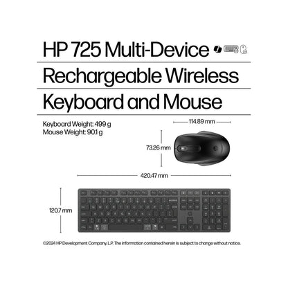 HP 725 Multi-Device Rechargeable Wireless Keyboard & Mouse Combo - Black - SKU: 9T5B0UT
