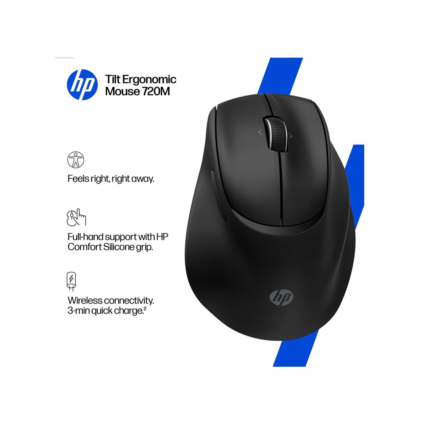 HP 720M Tilt Ergonomic Wireless Mouse - Black - SKU: BH0Z4AA